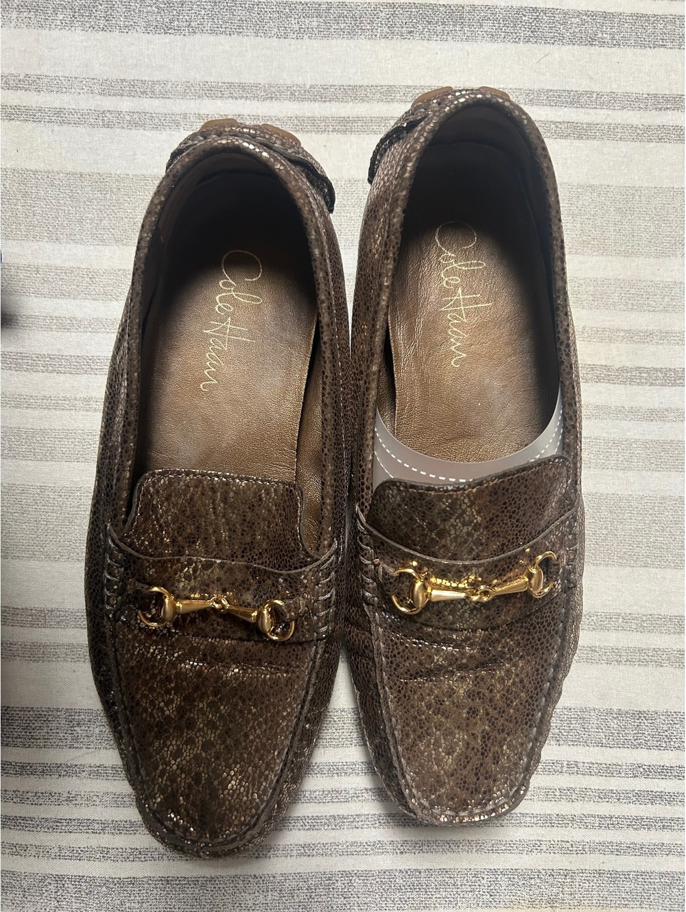 Cole Haan Women’s 9B Metallic Bronze Leather Horsebit Loafers Gold Hardware - Picture 5 of 7